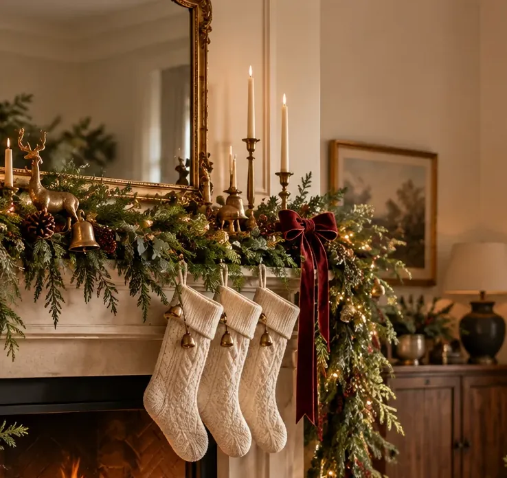 Antique mirror and warm brass candles